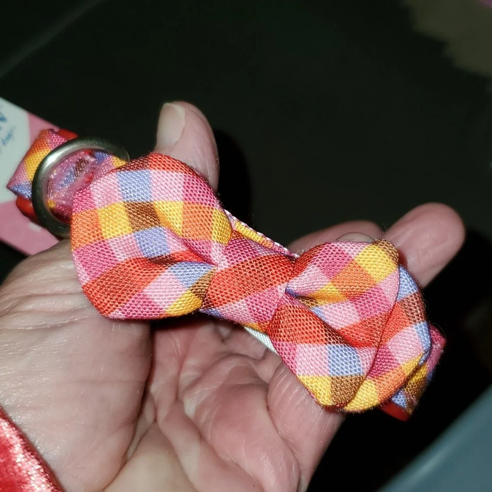 New Top Paw Adjustable Multicolor Plaid Gingham Bow Dog Cat Pet Collar Small